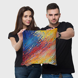 Подушка квадратная Смешение масляных красок синий жёлтый красный живо, цвет: 3D-принт — фото 2