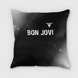 Подушка квадратная Bon Jovi glitch на темном фоне посередине, цвет: 3D-принт