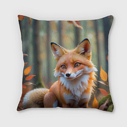 Подушка квадратная Портрет лисы в осеннем лесу, цвет: 3D-принт