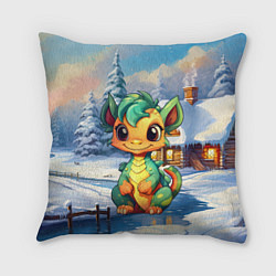 Подушка квадратная Крошечный дракон зимы 2024, цвет: 3D-принт