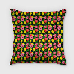 Подушка квадратная Разноцветные тюльпаны, цвет: 3D-принт