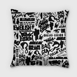Подушка квадратная Билли Айлиш автографы черно белый, цвет: 3D-принт