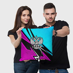 Подушка квадратная Герб рф - неоновый, цвет: 3D-принт — фото 2