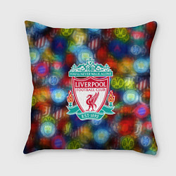 Подушка квадратная Liverpool все logo неон, цвет: 3D-принт