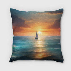 Подушка квадратная Яхта на закате солнца, цвет: 3D-принт
