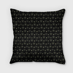 Подушка квадратная Паттерн чёрный маленькие стилизованные цветы