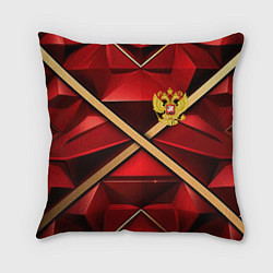 Подушка квадратная Герб России на красном абстрактном фоне
