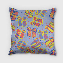 Подушка квадратная Узор с яркими разноцветными бантами в горошек, цвет: 3D-принт