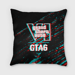 Подушка квадратная GTA6 в стиле glitch и баги графики на темном фоне