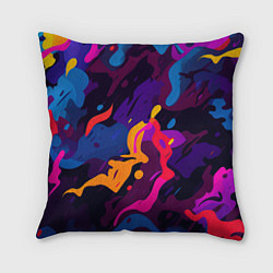 Подушка квадратная Камуфляж из разноцветных красок, цвет: 3D-принт