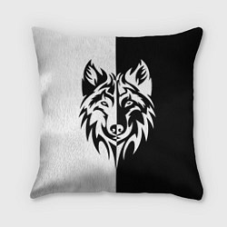 Подушка квадратная Волк чёрно-белый