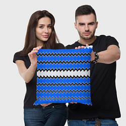 Подушка квадратная Синие и белые полосы, цвет: 3D-принт — фото 2