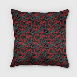 Подушка квадратная Красные драконы на сером фоне, цвет: 3D-принт