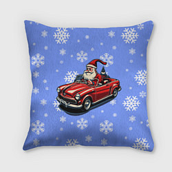 Подушка квадратная Дед Мороз едет на машине, цвет: 3D-принт