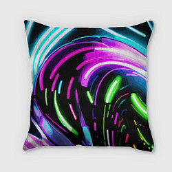 Подушка квадратная Неоновая экспрессивная абстракция, цвет: 3D-принт