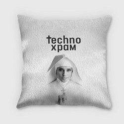 Подушка квадратная Techno храм монашка улыбается, цвет: 3D-принт