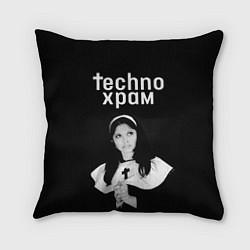 Подушка квадратная Techno храм монашка смотрит в небо, цвет: 3D-принт