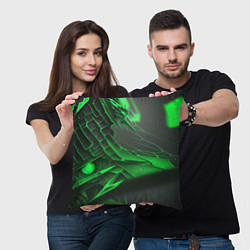 Подушка квадратная Зелёная сеть на чёрном фоне, цвет: 3D-принт — фото 2