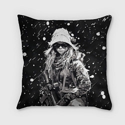 Подушка квадратная Девушка воин зимней ночью, цвет: 3D-принт