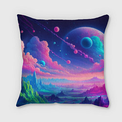 Подушка квадратная Fantastic space landscape - neon glow
