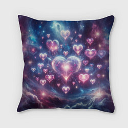 Подушка квадратная Космические сердца - звезды, цвет: 3D-принт