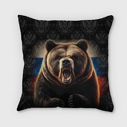 Подушка квадратная Агрессивный медведь России патриот