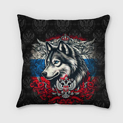 Подушка квадратная Русский волк и герб России, цвет: 3D-принт