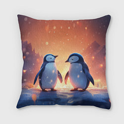 Подушка квадратная Романтичная пара пингвинов