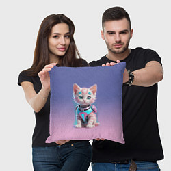 Подушка квадратная Милый котёнок - киберпанк милашка, цвет: 3D-принт — фото 2