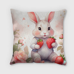 Подушка квадратная Кролик с клубникой, цвет: 3D-принт