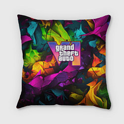 Подушка квадратная Gta лого камуфляж яркий неоновый, цвет: 3D-принт
