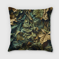 Подушка квадратная Реалистичный камуфляж из листьев