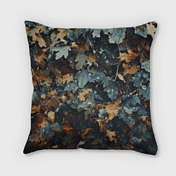 Подушка квадратная Реалистичный камуфляж из сухих листьев, цвет: 3D-принт