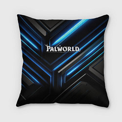 Подушка квадратная Palworld logo black blue neon abstract