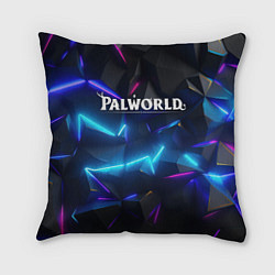 Подушка квадратная Palworld логотип на ярких неоновых плитах