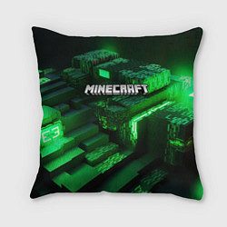 Подушка квадратная Minecraft logo зеленые неоновые кубы, цвет: 3D-принт