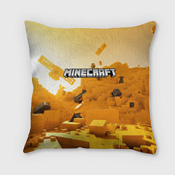 Подушка квадратная Minecraft logo яркий желтый мир, цвет: 3D-принт