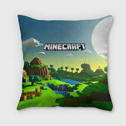 Подушка квадратная Minecraft logo зеленый летний мир