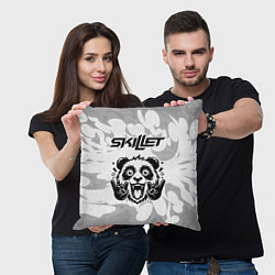 Подушка квадратная Skillet рок панда на светлом фоне, цвет: 3D-принт — фото 2