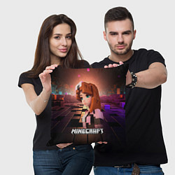 Подушка квадратная Minecraft девушка в мире кубиков, цвет: 3D-принт — фото 2