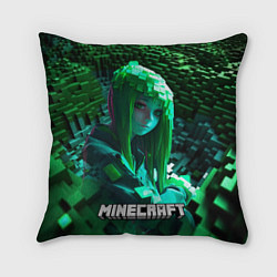 Подушка квадратная Minecraft девушка зеленый мир