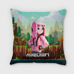 Подушка квадратная Персонаж Minecraft девушка в пиксельном мире
