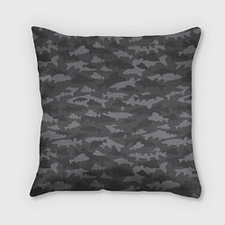 Подушка квадратная Тёмный камуфляж из рыб, цвет: 3D-принт