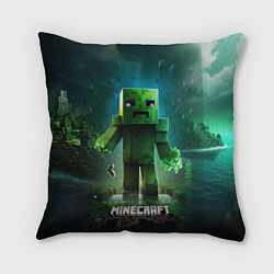 Подушка квадратная Minecraft зеленый персонаж на острове