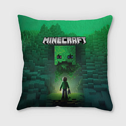 Подушка квадратная Minecraft зеленый персонаж и зеленые горы, цвет: 3D-принт