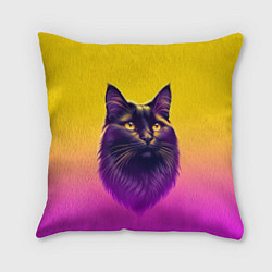Подушка квадратная Кот чёрный с золотыми глазами, цвет: 3D-принт