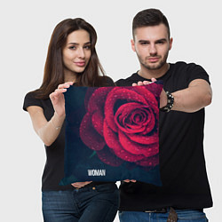Подушка квадратная Красная роза на чёрном - woman, цвет: 3D-принт — фото 2