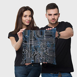 Подушка квадратная Киберпанк схемы белые и синие, цвет: 3D-принт — фото 2