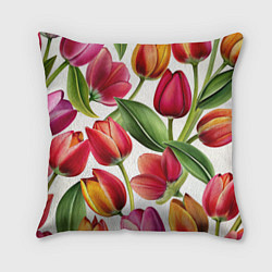 Подушка квадратная Паттерн с тюльпанами