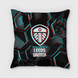Подушка квадратная Leeds United FC в стиле glitch на темном фоне